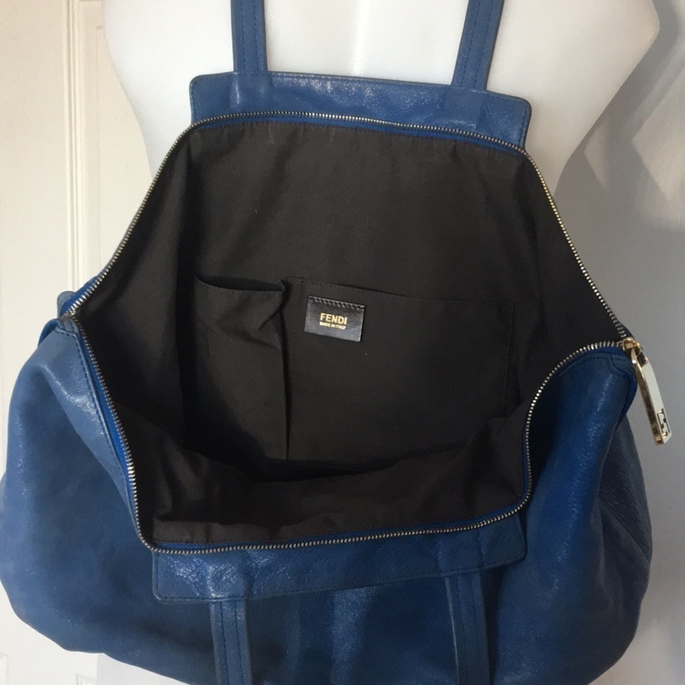 Fendi jumbo Blue suede shoulder bag authentic Metallic Nubuck Chains Tote - Picture 5 of 10